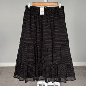 J. Crew Black Polka Dot Tiered Midi Skirt